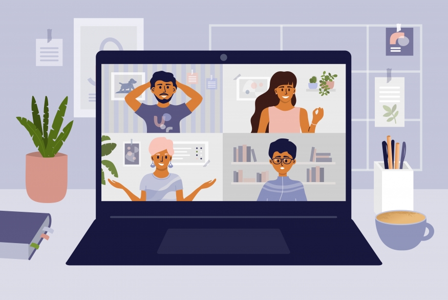 Vier personen in videocall vier personen in een videocall