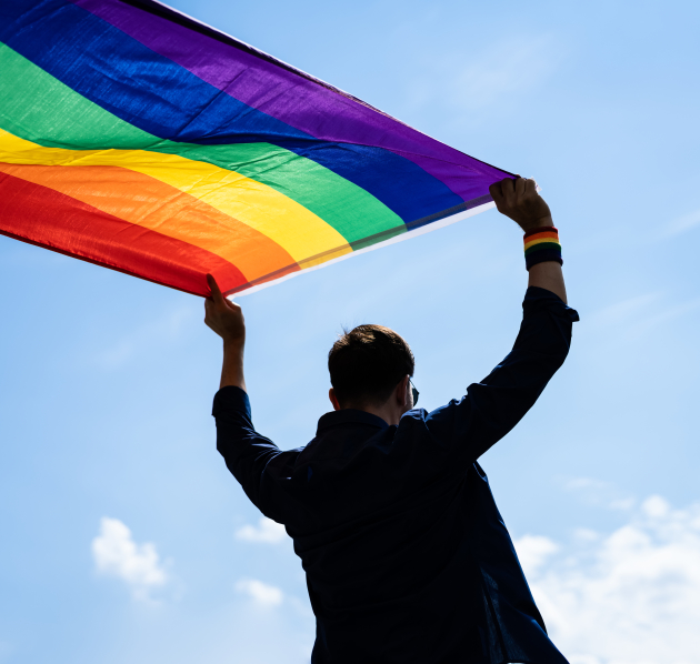 LGBTQI+ strijd Persoon met regenboogvlag in handen