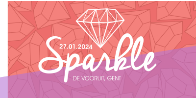 Oranje diamanten met '27.01.2024' en 'Sparkle' en 'De Vooruit, Gent' als tekst