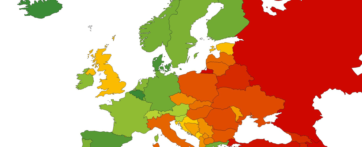 Ilga Europe Rainbow Map Map van Europa ingekleurd volgens LGBTI+ wetten en rechten