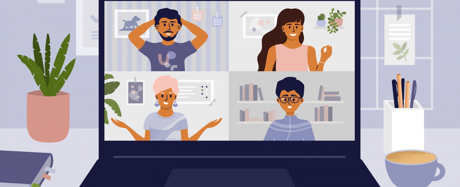 Vier personen in videocall vier personen in een videocall