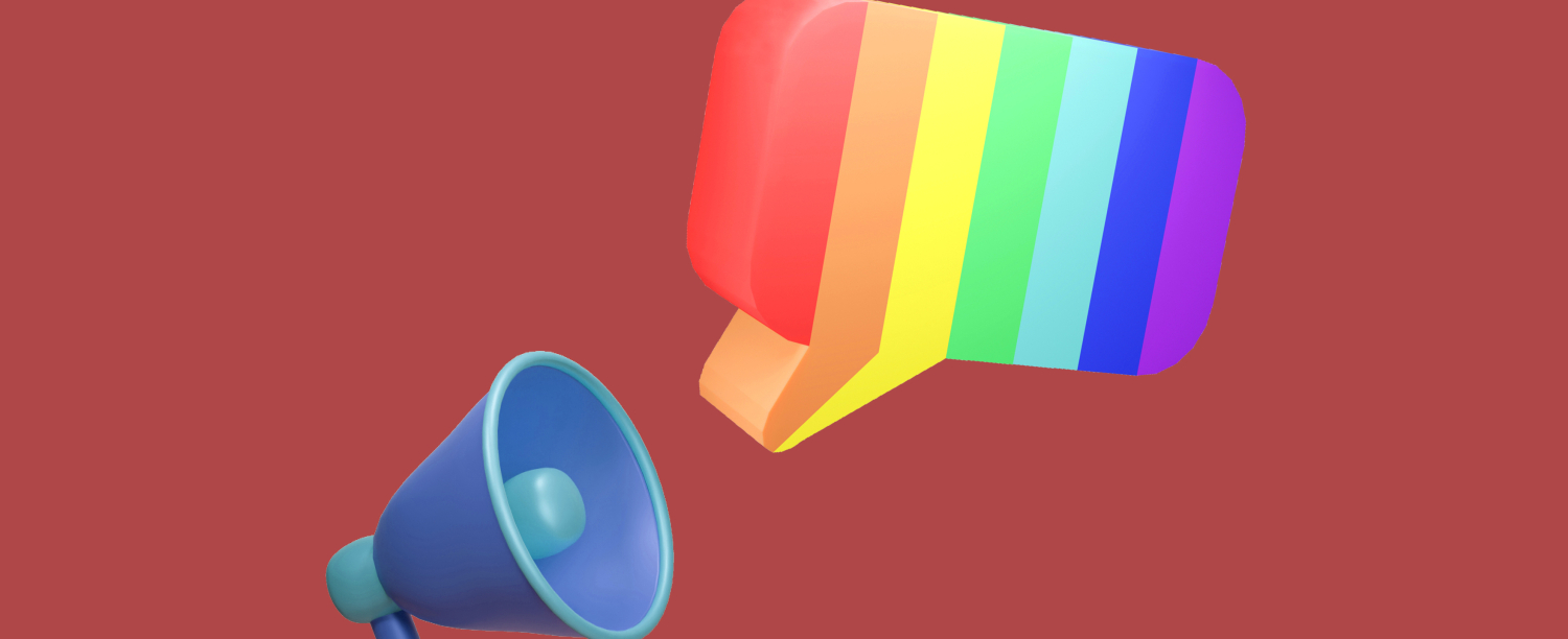 Megafoon met een tekstbubbel in regenboogkleuren