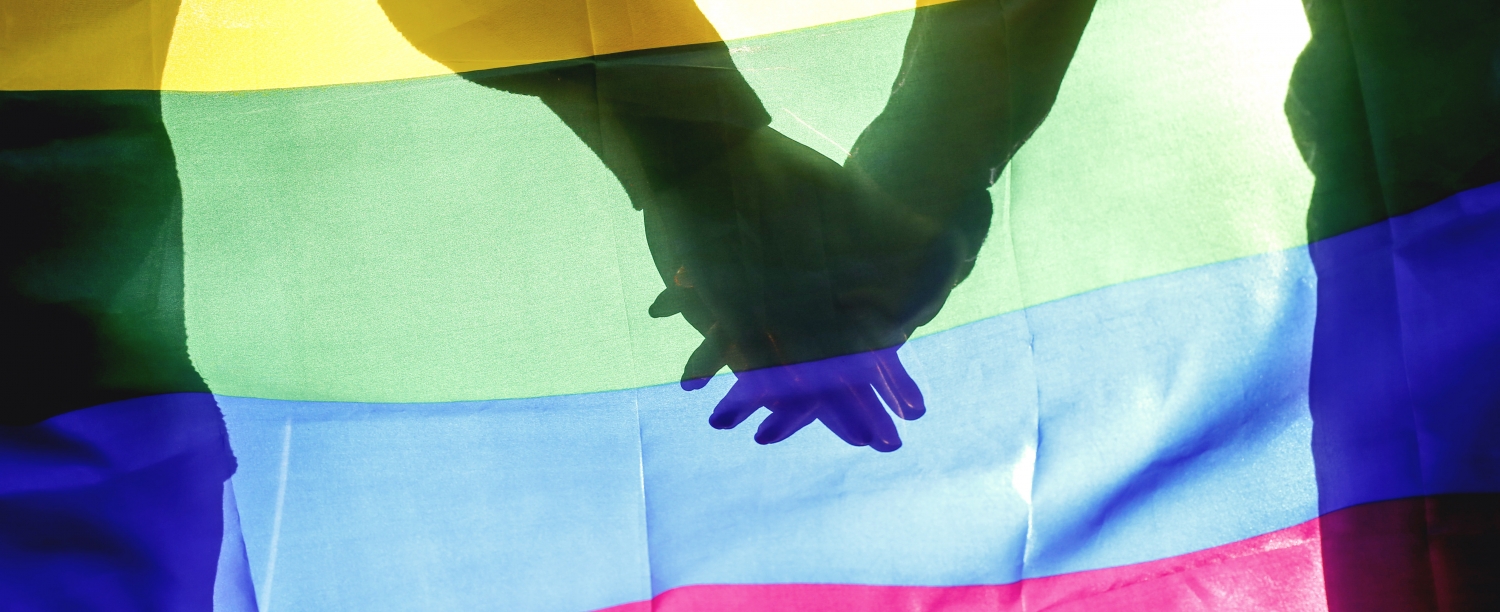 handen samen bij regenboogvlag handen samen voor regenboogvlag
