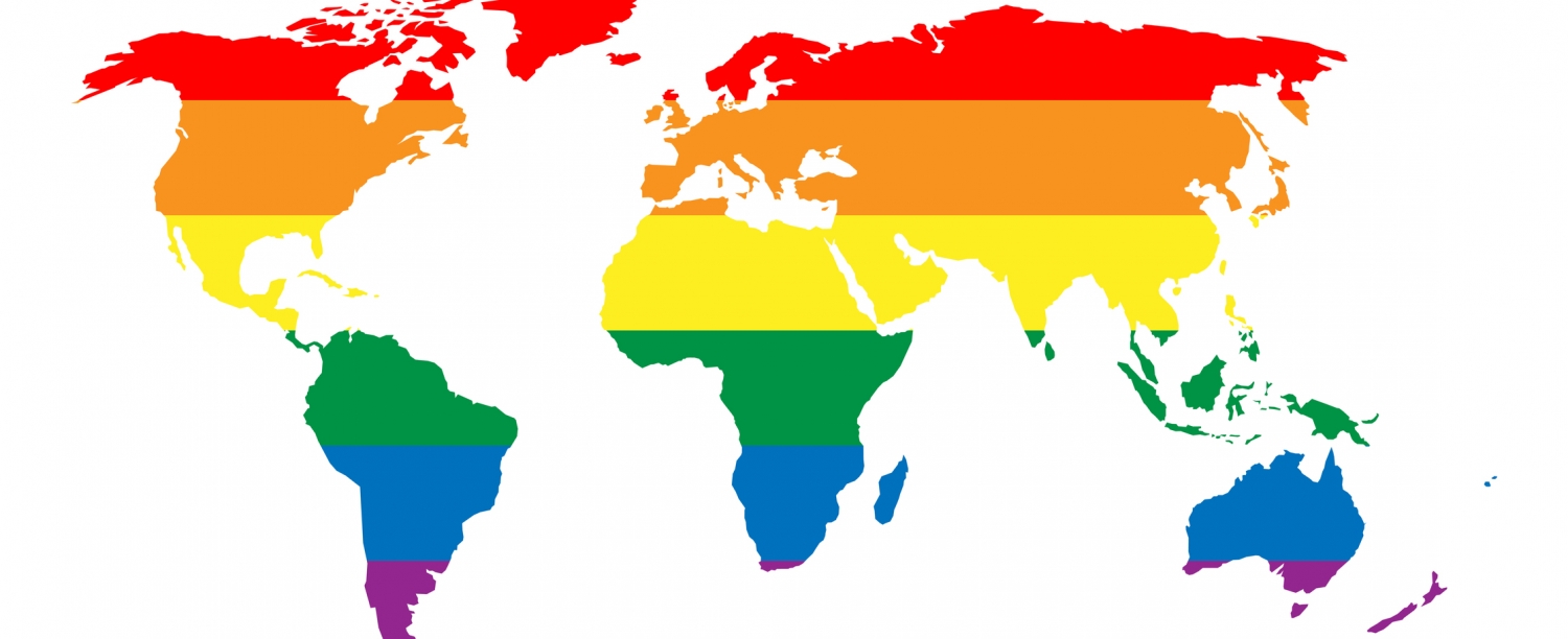 Wereldkaart in regenboogkleuren